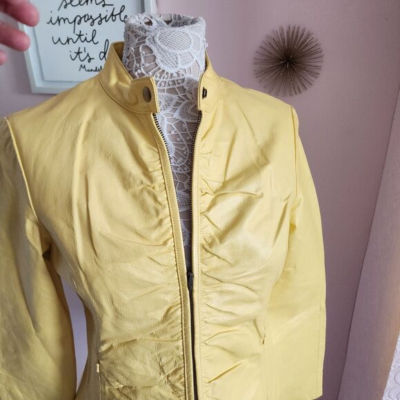 Flawless Yellow Leather Wilsons Maxima jacket coat M such a fun color - Picture 6 of 15